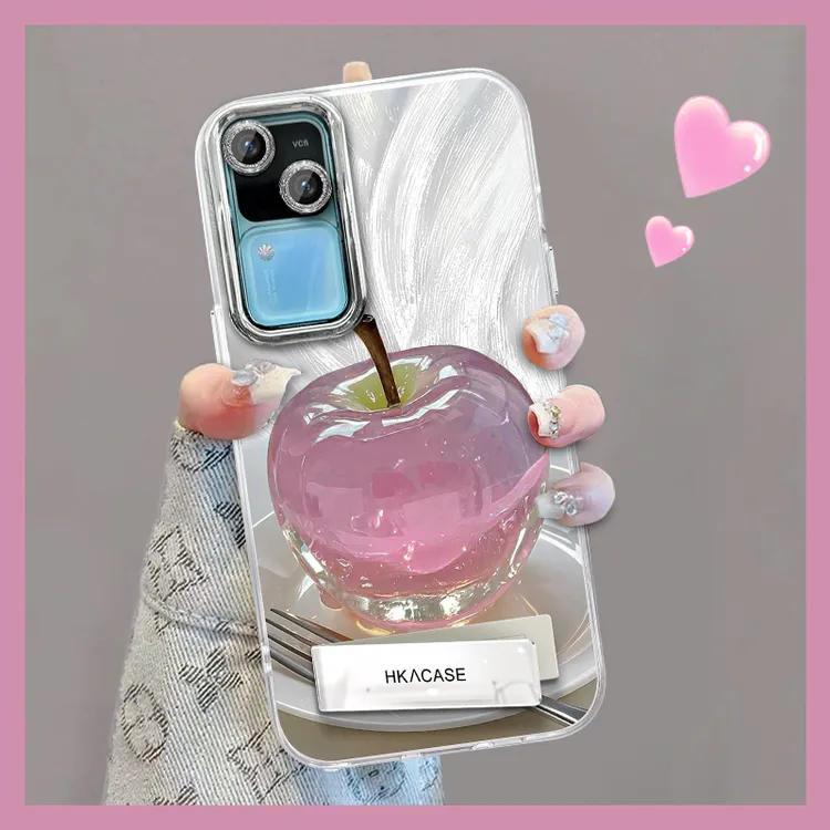 适用vivos18精孔羽纱晶莹粉苹果网红个性创意支架全包手机壳女款