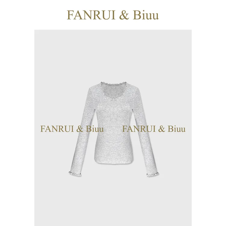 FANRUI/泛芮「羊绒暖珀」羊毛花边鹅蛋领气质高级感针织上衣B19527