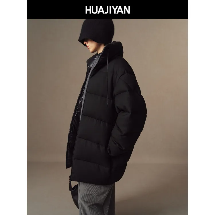 华吉言/HUAJIYAN【布莱克】绵羊毛两穿哑光亮面中长款立领90鹅绒服