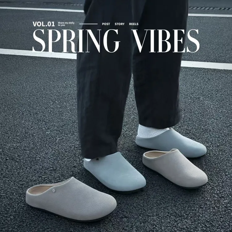 老钱风软底穆勒拖慵懒感复古休闲勃肯鞋男士增高一脚蹬包头半拖鞋