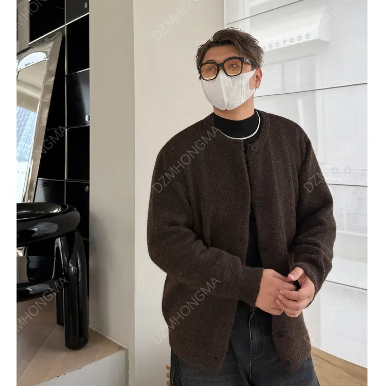 DAZHONGMA开衫款纽扣仿马海毛男士小香风长袖休闲撞色扣开衫毛衣