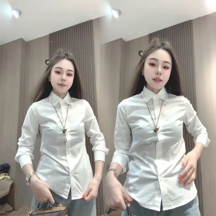 欧洲站2025秋冬新款白色纯色衬衫女长袖洋气网红修身时髦打底上衣