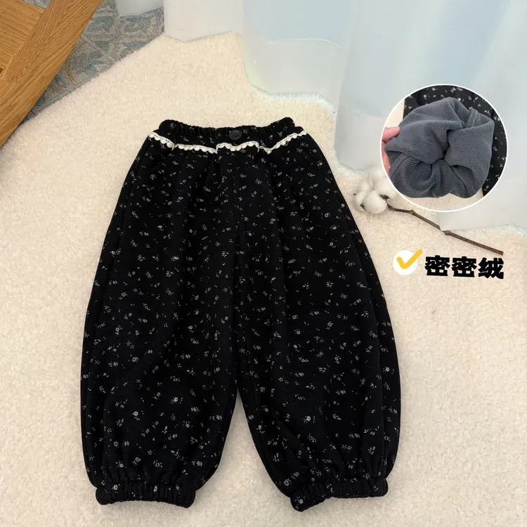【鱼子酱0度】D25177K加绒碎花收脚裤中小童女童童装