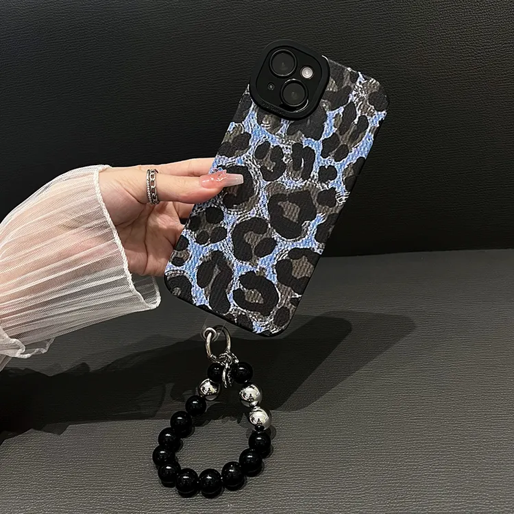 蓝豹纹适用苹果 vivo 华为 oppo 小米iPhone16瞳眼羊巴皮手机壳