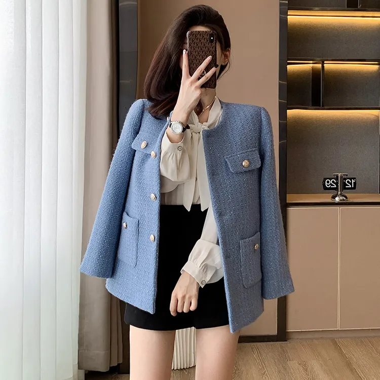 高级感小香风羽绒外套女2025新款秋冬小个子洋气加厚毛呢法式上衣