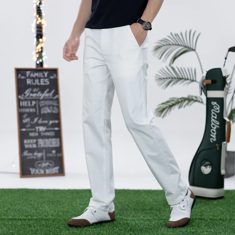 【口袋拉链】男士纯棉经典直筒裤小白裤夏弹力宽松长裤裤子商务休闲