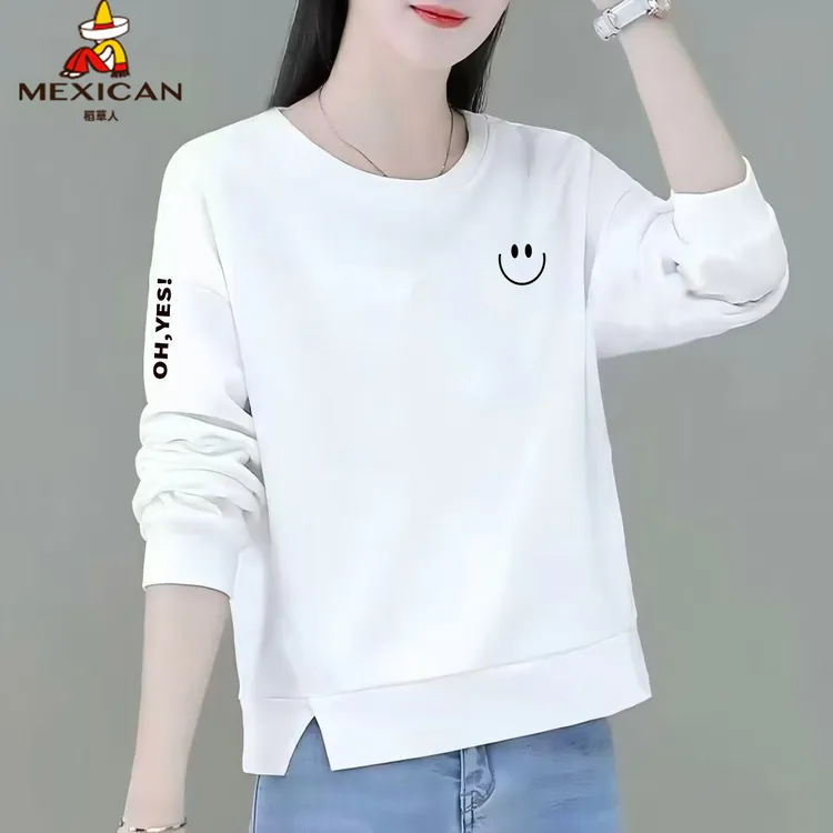 稻草人纯棉开叉卫衣女春秋季新款小个子洋气长袖上衣外穿秋衣