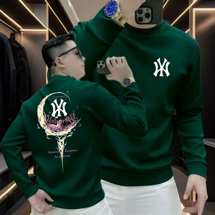 秋冬新款2025休闲时尚百搭韩版舒适圆领印花卫衣潮流运动前后my