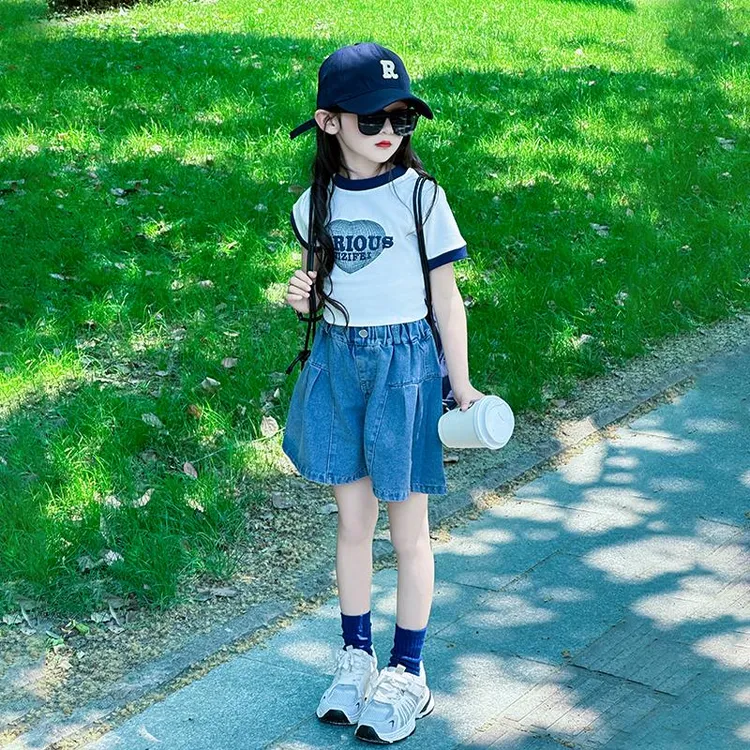 女童夏装套装2025新款童装儿童洋气夏装牛仔裙裤两件套小女孩衣服
