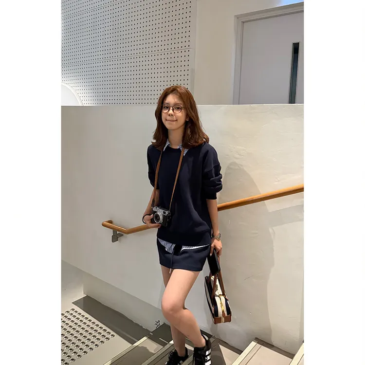 Tuuuh【首尔假日】卫衣套装女Polo领拼接假两件套装女 S36763TU53