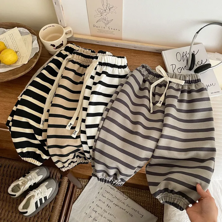 2025春季新款男女儿童休闲百搭卫裤潮童穿搭裤时尚条纹束脚裤外穿