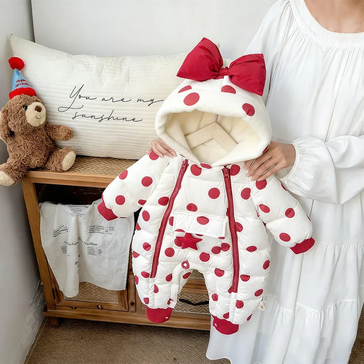 婴儿拜年服冬装女宝宝连体衣夹棉红色新年过年衣服婴幼儿周岁礼服
