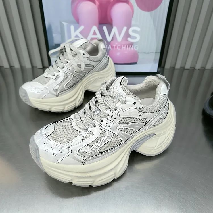 鞋舍608-1韩版复古时尚百搭新款厚底5公分拼色软底圆头老爹鞋