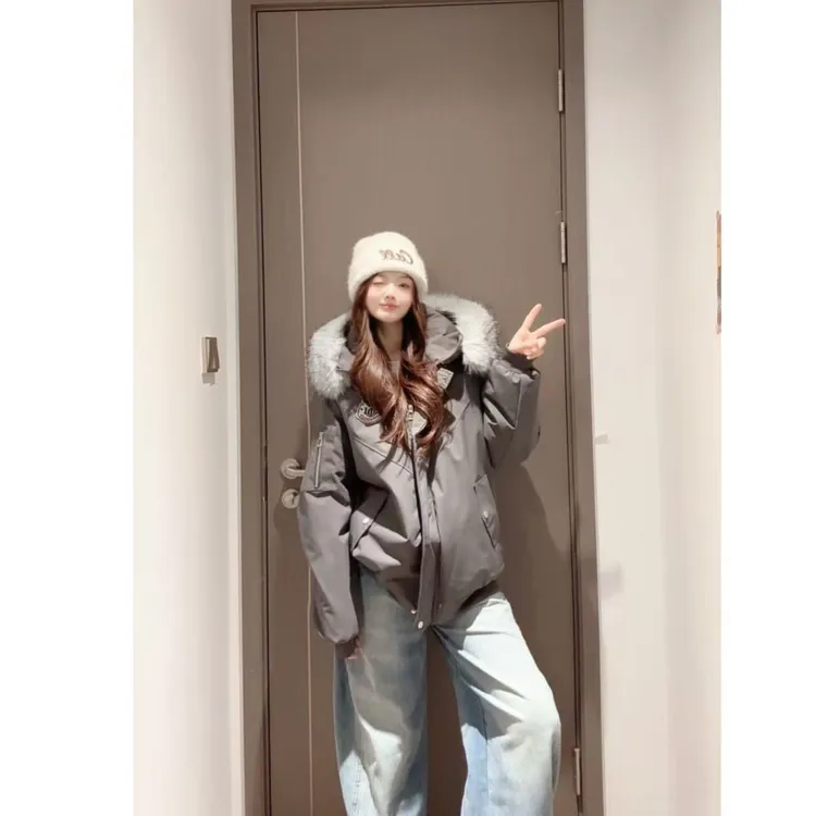 大毛领【加绒/加棉】工装女冬季新款加厚保暖棉衣韩版派克棉袄外套