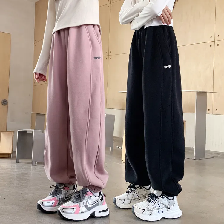 女童加绒裤子秋冬新款儿童运动裤中大童长裤女孩卫裤冬季一体加厚