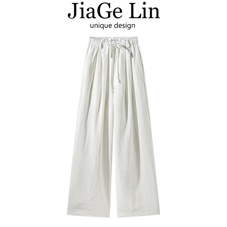 JiaGeLin韩系简约百搭松紧腰抽绳休闲长裤女士夏季宽松显瘦阔腿裤