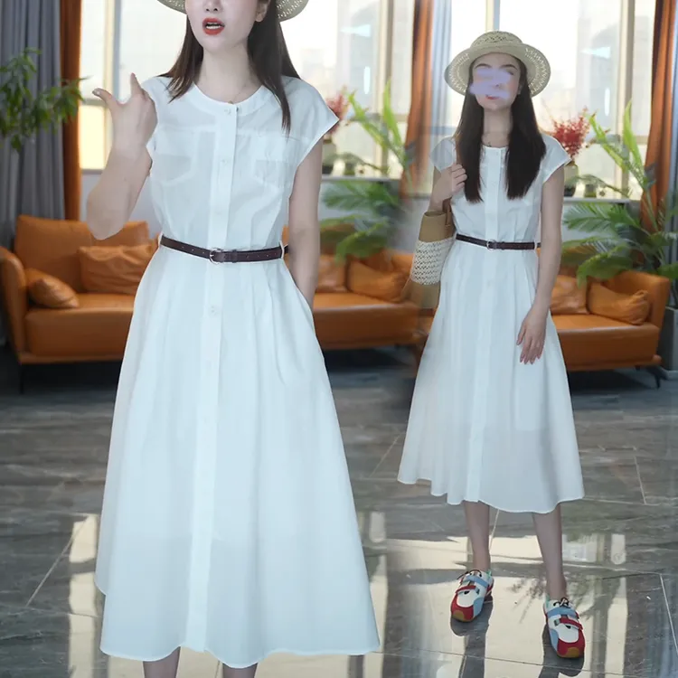 气质通勤无袖连衣裙女装夏2025新款法式高级感收腰小个子衬衫裙子