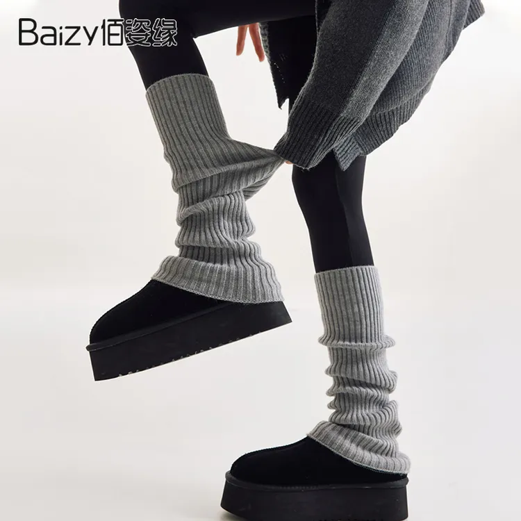 灰色袜套女堆堆袜秋冬配雪地靴腿套腿袜鲨鱼裤长筒加厚白色小腿袜