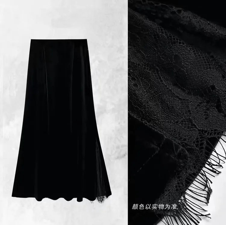 秋季A字极简风秋季百搭纯色蕾丝鱼尾半身裙蕾丝春季