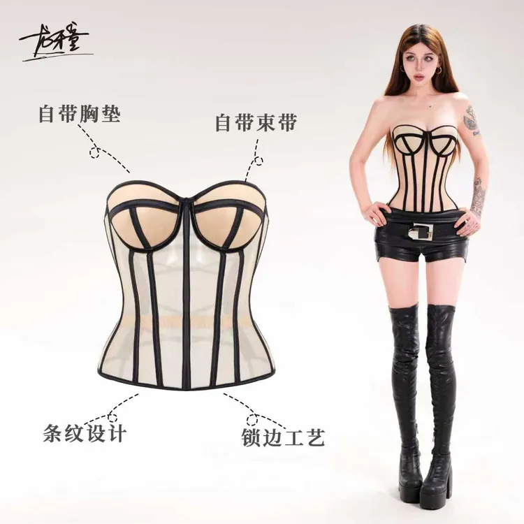 龙牙童推荐【梦露胸衣】美式辣妹性感修身抹胸上衣美背百搭复古显瘦