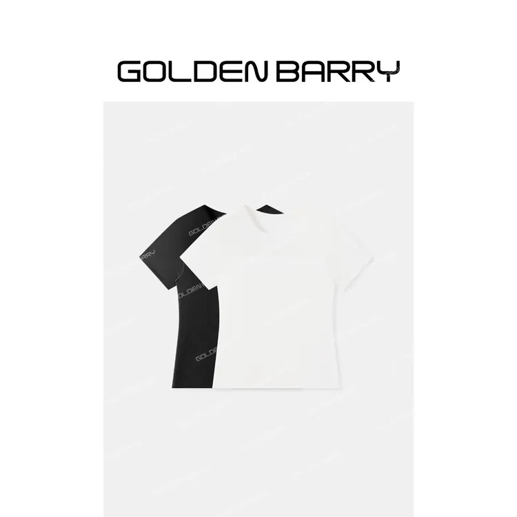 GOLDENBARRY时尚百搭醋酸綿圆领半透短袖GB060701008
