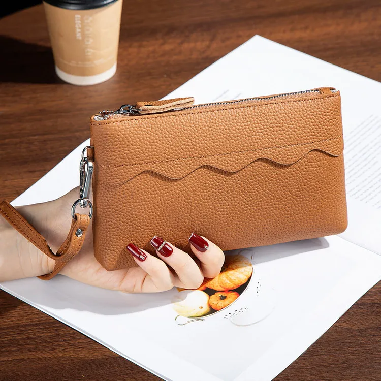 纯牛皮手拿包钥匙零钱包女简约轻便散步买菜真皮小手包手拎手机包