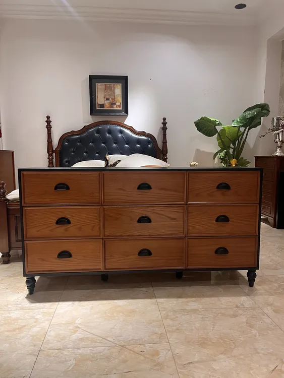 龙耀中古实木九斗柜客厅卧室玄关餐边柜尺寸：1600*400*846MMH