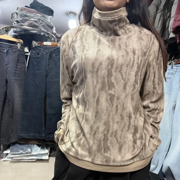 【2338】时尚撞色半高领保暖抓绒打底衫女士长袖内搭