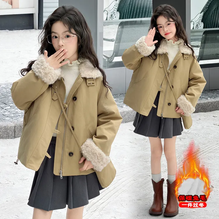 女童加绒外套冬季新款洋气儿童加厚保暖上衣中大童百搭工装夹克潮