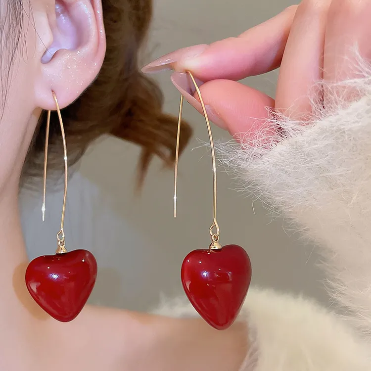 铜合金仿珍珠耳饰 【浠儿家】甜美风珍珠爱心吊坠耳钩时尚独特耳饰