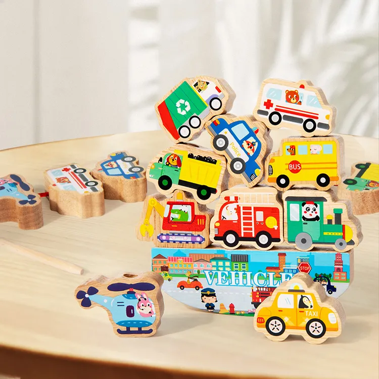 婴幼儿2合1木质穿绳玩具儿童动物叠叠乐堆塔平衡积木男女孩2-3岁4