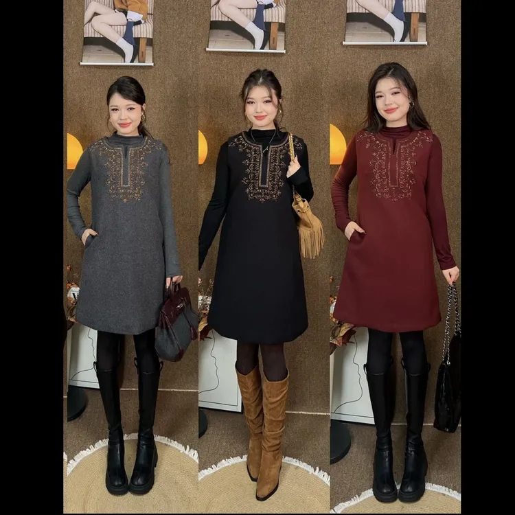 现货【Rayhon】新款两件套连衣裙长瘦时尚气质百搭法式复古中长裙