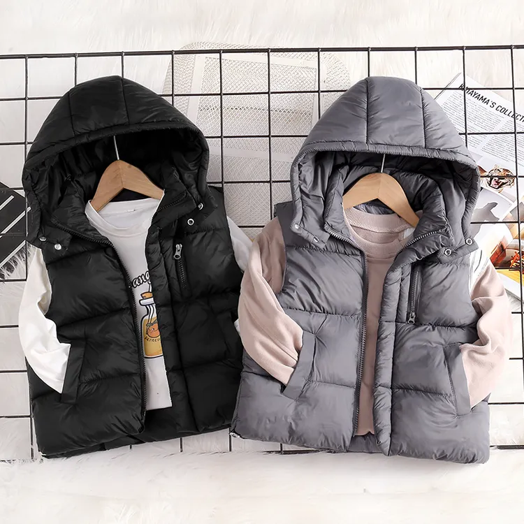 儿童马甲秋冬加厚男童女童宝宝韩版洋气外穿连帽坎肩中大小童棉服