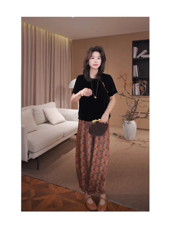 老琴私服【七彩祥云】欧若风设计感时尚百搭萝卜休闲裤子女夏季7520
