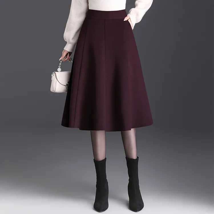 小个子毛呢半身裙大摆裙女秋冬高腰中长款垂感百搭A字伞裙中长裙
