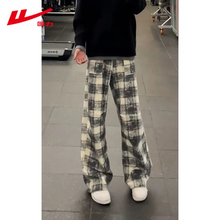 回力美式ins高街复古格子休闲裤男士春秋季潮牌hiphop直筒阔腿裤