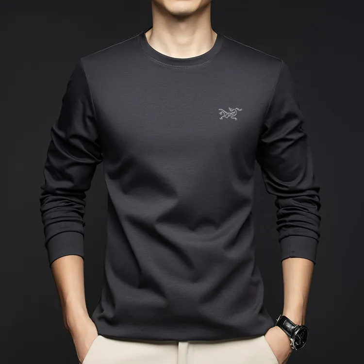 品牌刺绣 2025秋季新款长袖T恤男士商务休闲圆领打底衫液氨棉卫衣