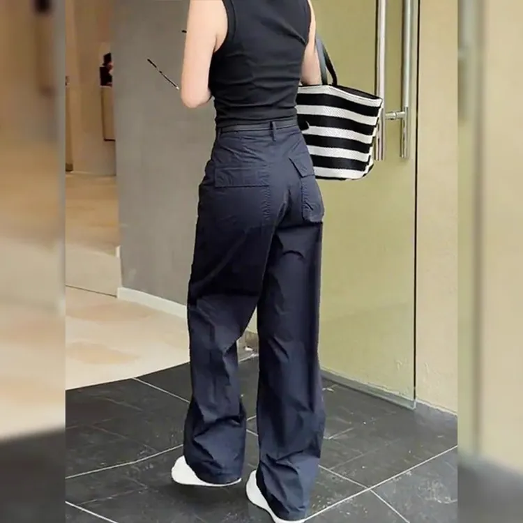 工装休闲裤女2025早秋新款大码胖mm高腰复古宽松遮跨直筒阔腿裤子