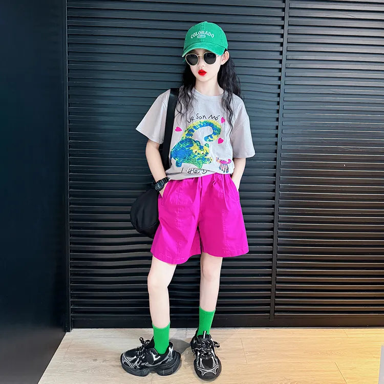 儿童衣服2025新款女孩夏季洋气时髦短袖衣服套装女童休闲运动短裤