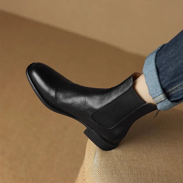 全真皮复古马丁靴女平底2025秋冬季新款切尔西短靴女粗跟