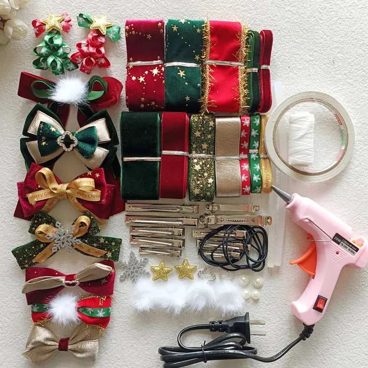 圣诞节diy发饰配件材料包 手工蝴蝶结圣诞树头饰自制新手套装S159