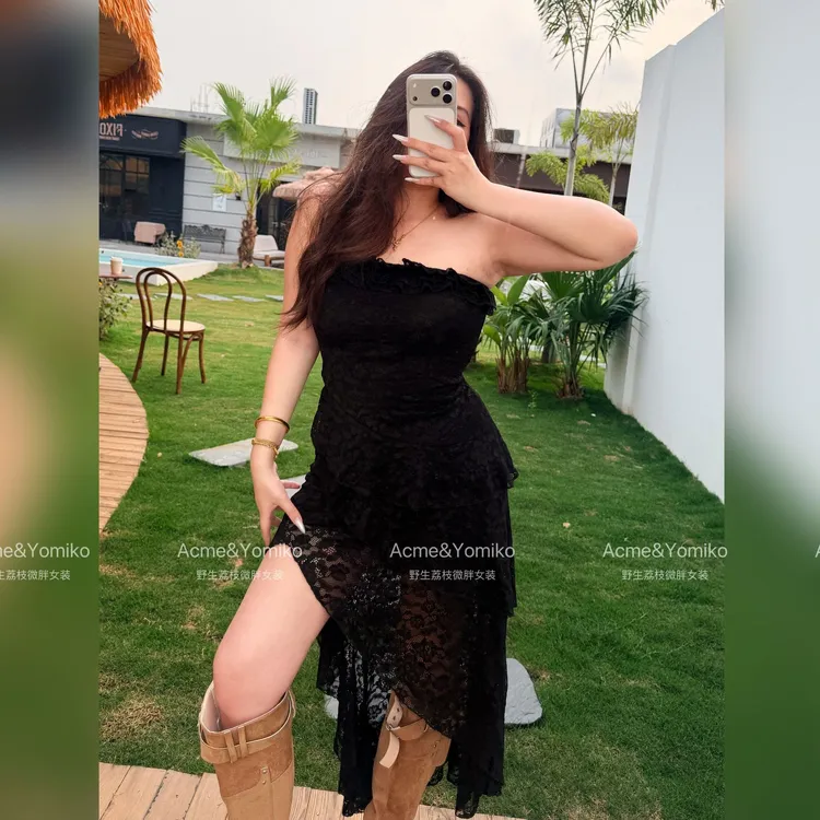 沙丘暮色 波西米亚辣妹风不规则设计感纯欲风微胖显瘦连衣裙G383