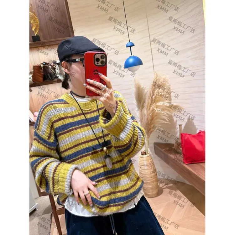 XMM.【彩色条纹毛衣】秋季长袖套头打底衫加厚针织拼色女条纹G19927