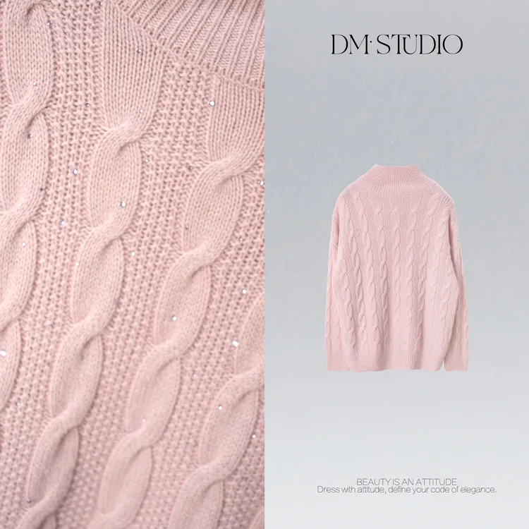 DEDM•STUDIO气质亮片100%羊毛中高领螺纹针织毛衣2507MY/RL-2378