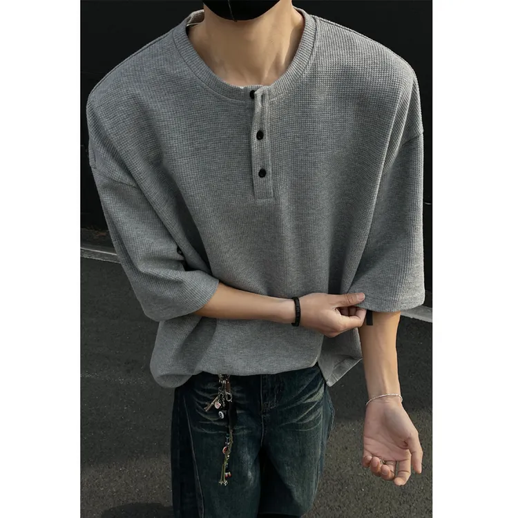 -EQME- 2025小众设计感外景cleanfit 黑墙华夫格短袖T恤