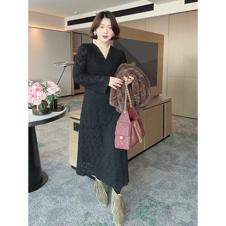 【DIS 定制】【巴黎晚风】法式镂空勾花蕾丝长款连衣裙Z525Q21541