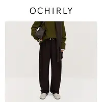 【季末折扣】欧时力羊毛呢弯刀裤松紧绳裤子宽松慵懒显瘦秋冬新品