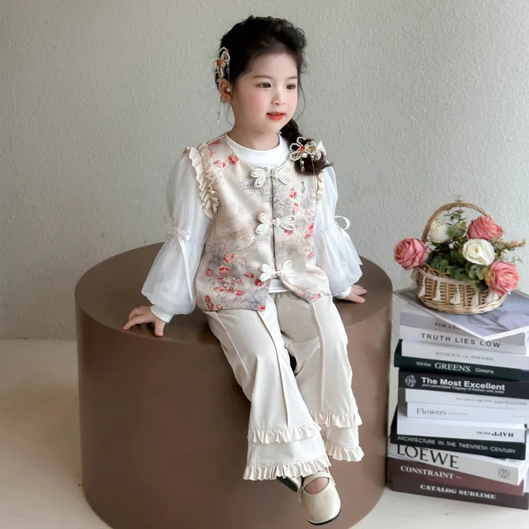 汉服女童新中式套装春季2025新款儿童国风唐装女宝宝古风长袖礼服