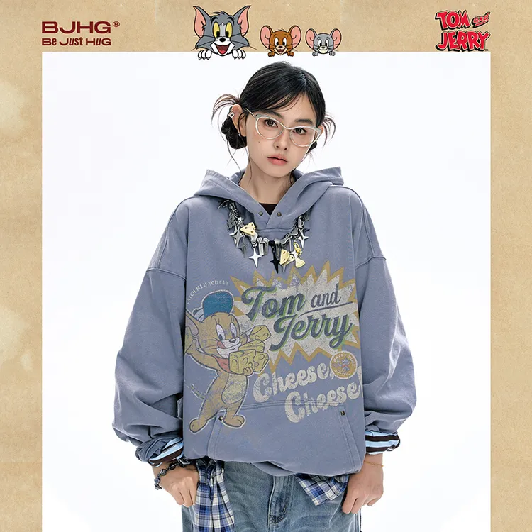 BJHG不计后果猫和老鼠联名连帽卫衣男款2025新款秋复古潮牌上衣女