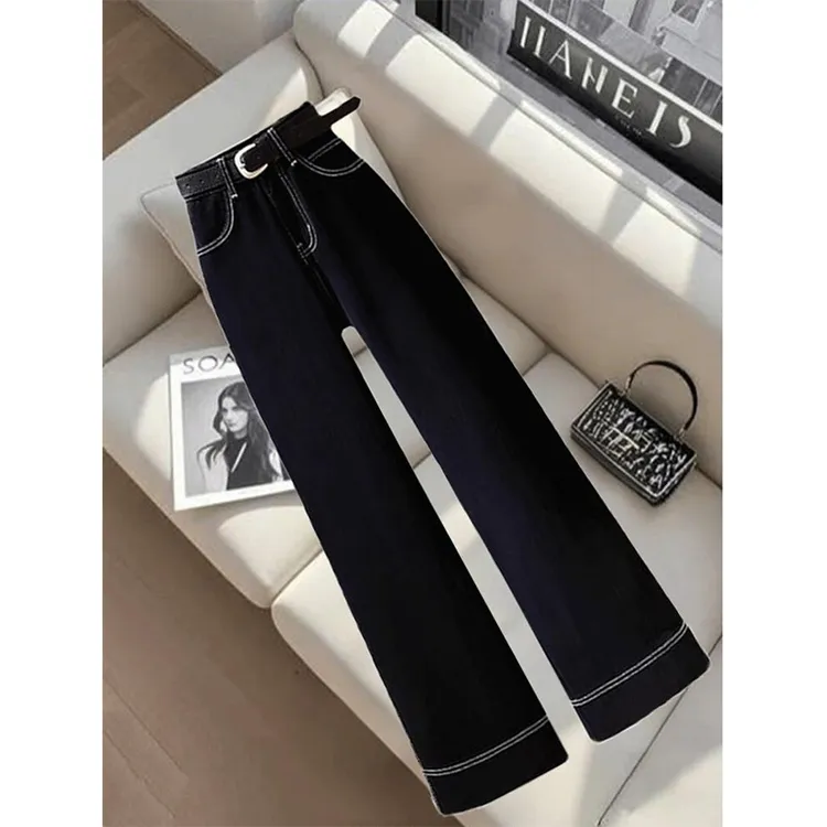 黑色高腰显瘦阔腿直筒裤女2025秋季新款高级感时尚百搭气质牛仔裤
